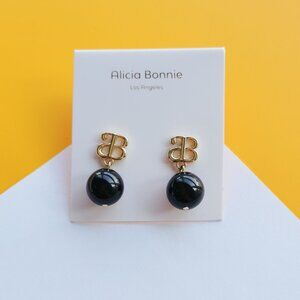 Devotion Gold Black Agate Earrings by Alicia Bonnie